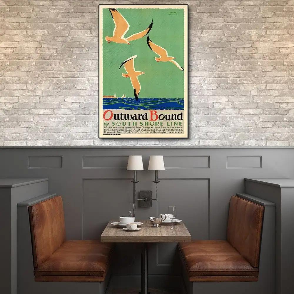 9" X 12" Birds Over Lake Michigan C1929 Vintage Travel Poster Wall Art - Homeroots - Flyclothing LLC