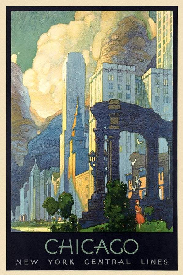 Vintage 1929 Chicago Michigan Ave Travel Unframed Print Wall Art - Homeroots - Flyclothing LLC