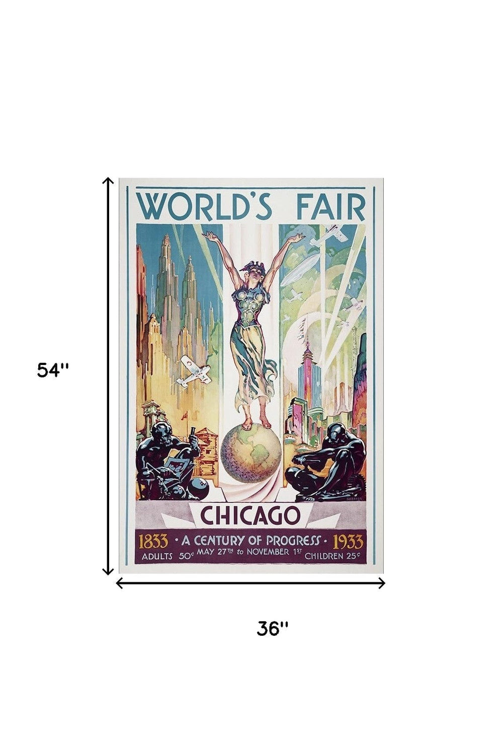 36" x 54" Vintage 1933 Chicago Worlds Fair Wall Art - Homeroots - Flyclothing LLC