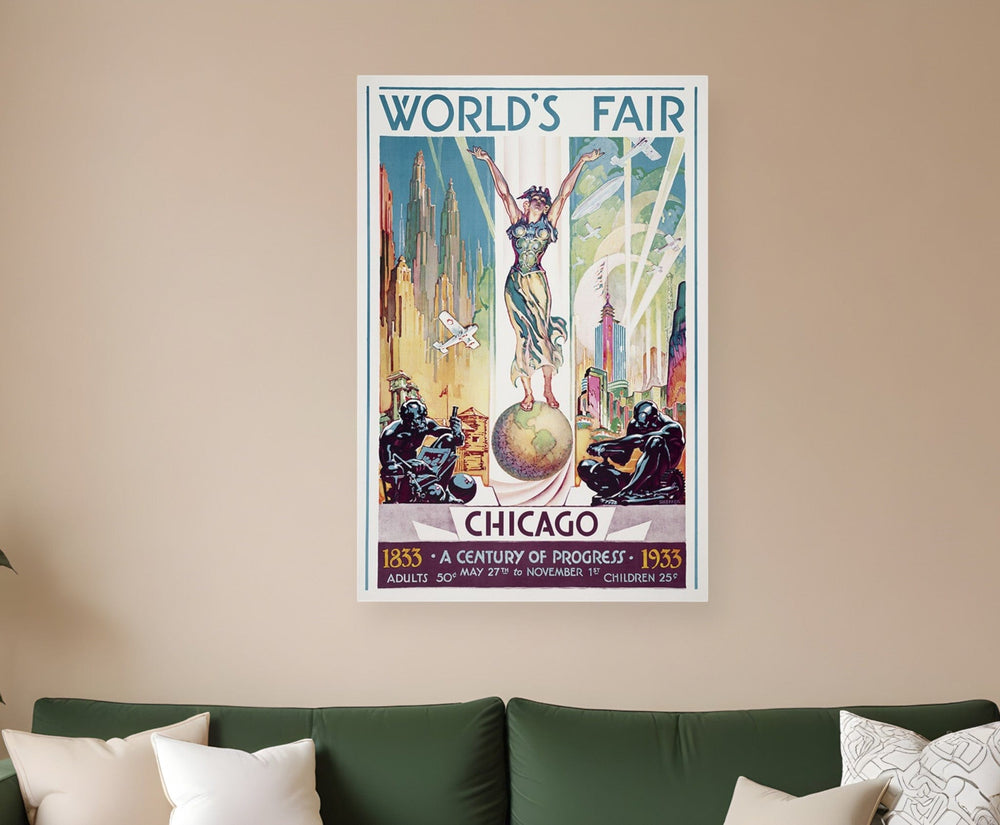 36" x 54" Vintage 1933 Chicago Worlds Fair Wall Art - Homeroots - Flyclothing LLC