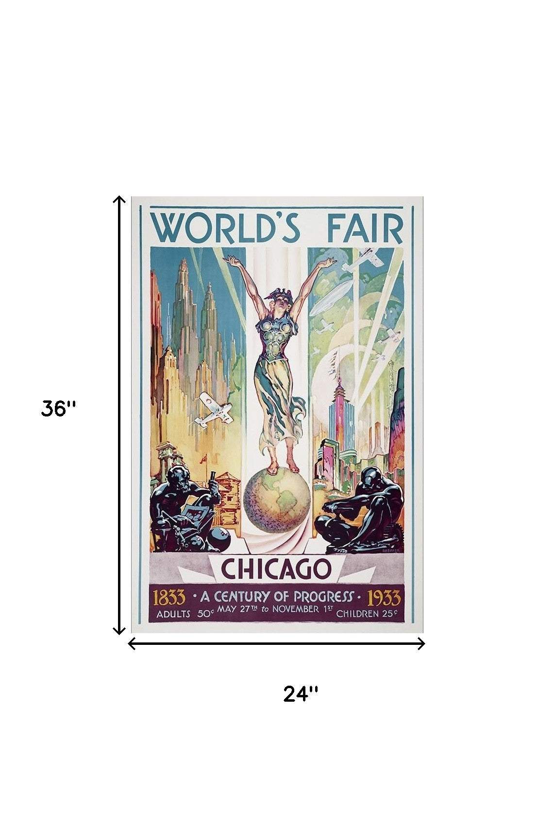 Vintage 1933 Chicago Worlds Fair Unframed Print Wall Art - Homeroots - Flyclothing LLC