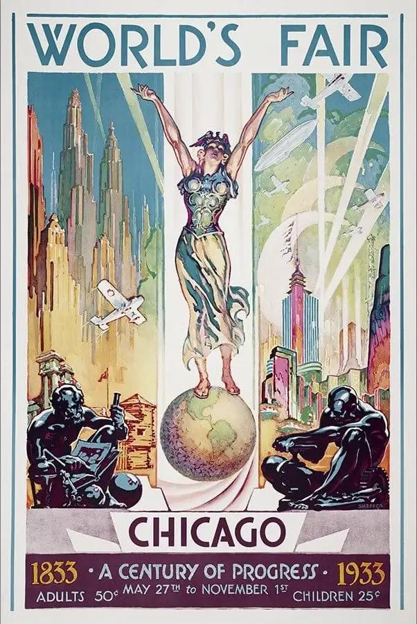 Vintage 1933 Chicago Worlds Fair Unframed Print Wall Art - Homeroots