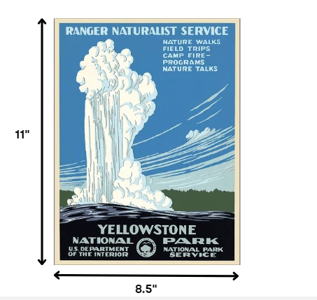 8.5" x 11" Yellowstone National Park c1938 Vintage Travel Poster Wall Art - Homeroots - Flyclothing LLC