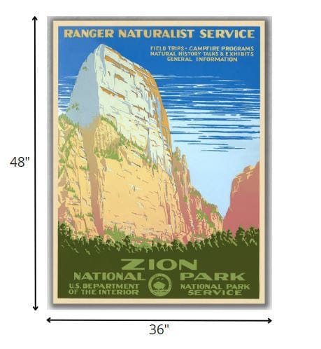 36" x 48" Zion National Park c1938 Vintage Travel Poster Wall Art - Homeroots - Flyclothing LLC