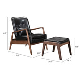 30" Black And Brown Faux Leather Tufted Lounge Chair With Ottoman And Toss Pillow - Homeroots
