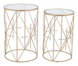 Set of Two Geometric Gold and Glass Side Tables - Homeroots - Flyclothing LLC