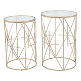 Set of Two Geometric Gold and Glass Side Tables - Homeroots - Flyclothing LLC