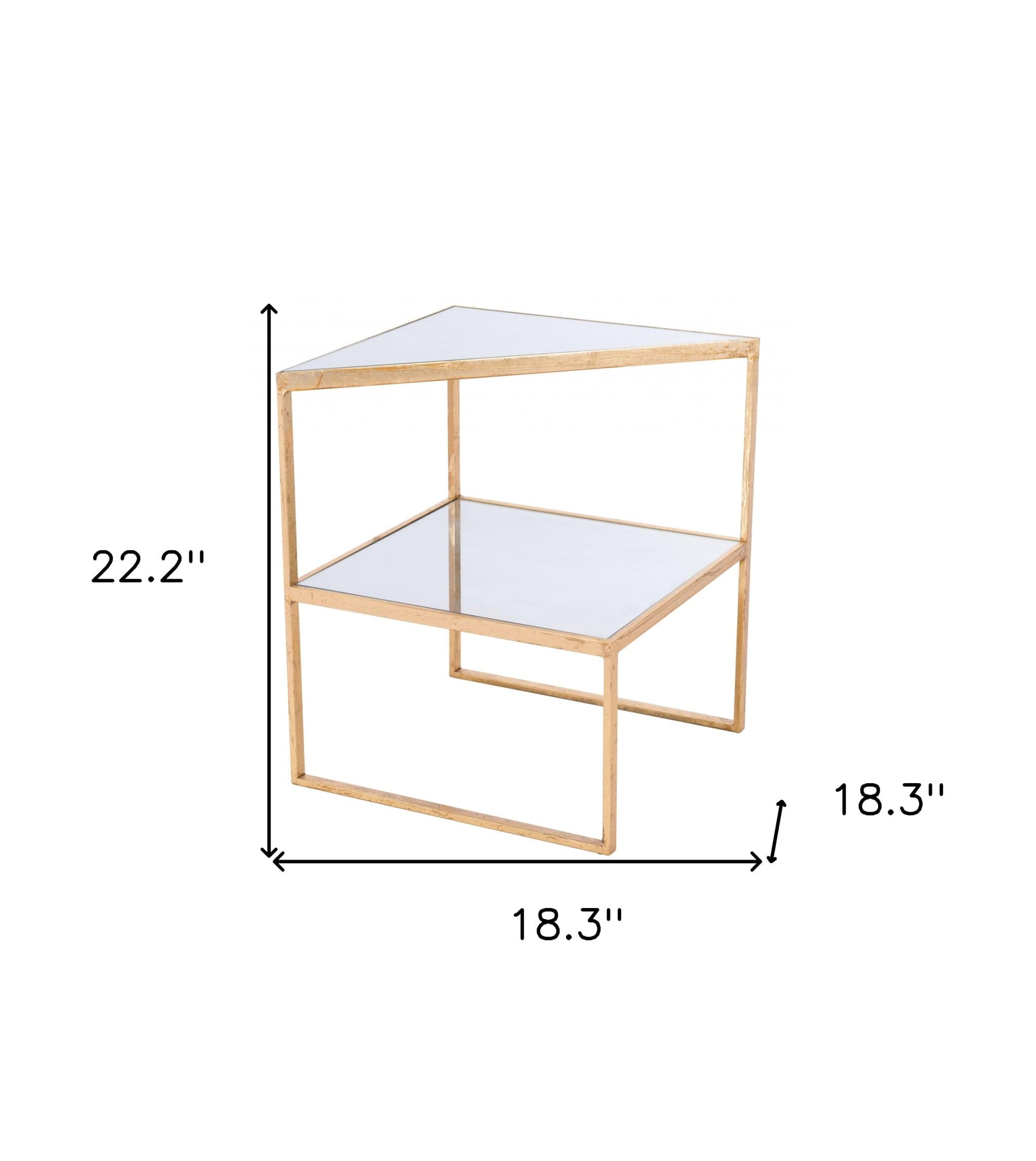 22" Gold And Clear Glass Mirrored End Table - Homeroots