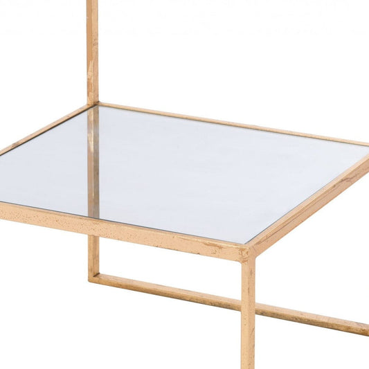 22" Gold And Clear Glass Mirrored End Table - Homeroots