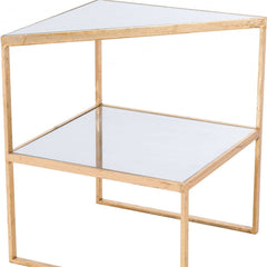 22" Gold And Clear Glass Mirrored End Table - Homeroots