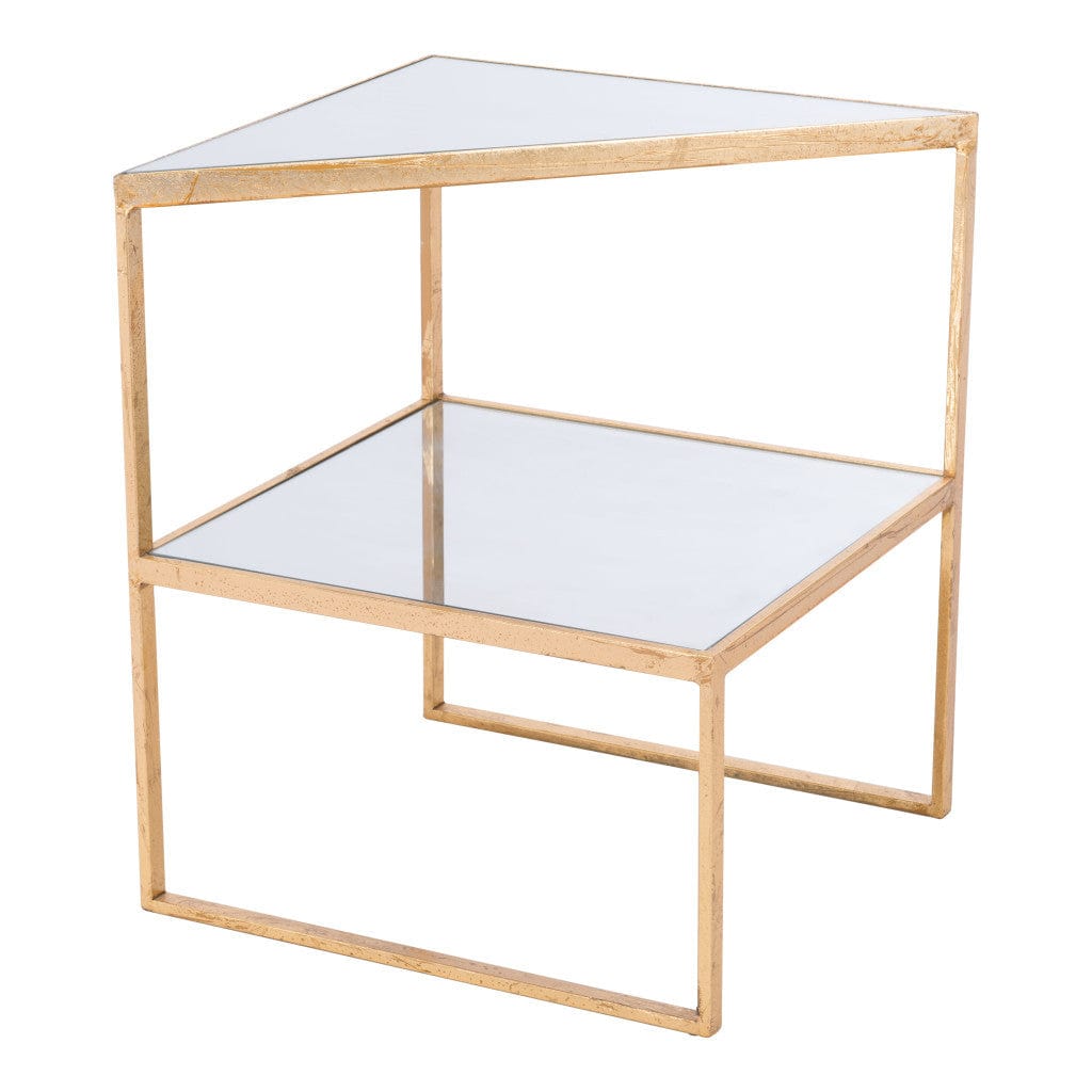 22" Gold And Clear Glass Mirrored End Table - Homeroots