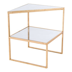 22" Gold And Clear Glass Mirrored End Table - Homeroots