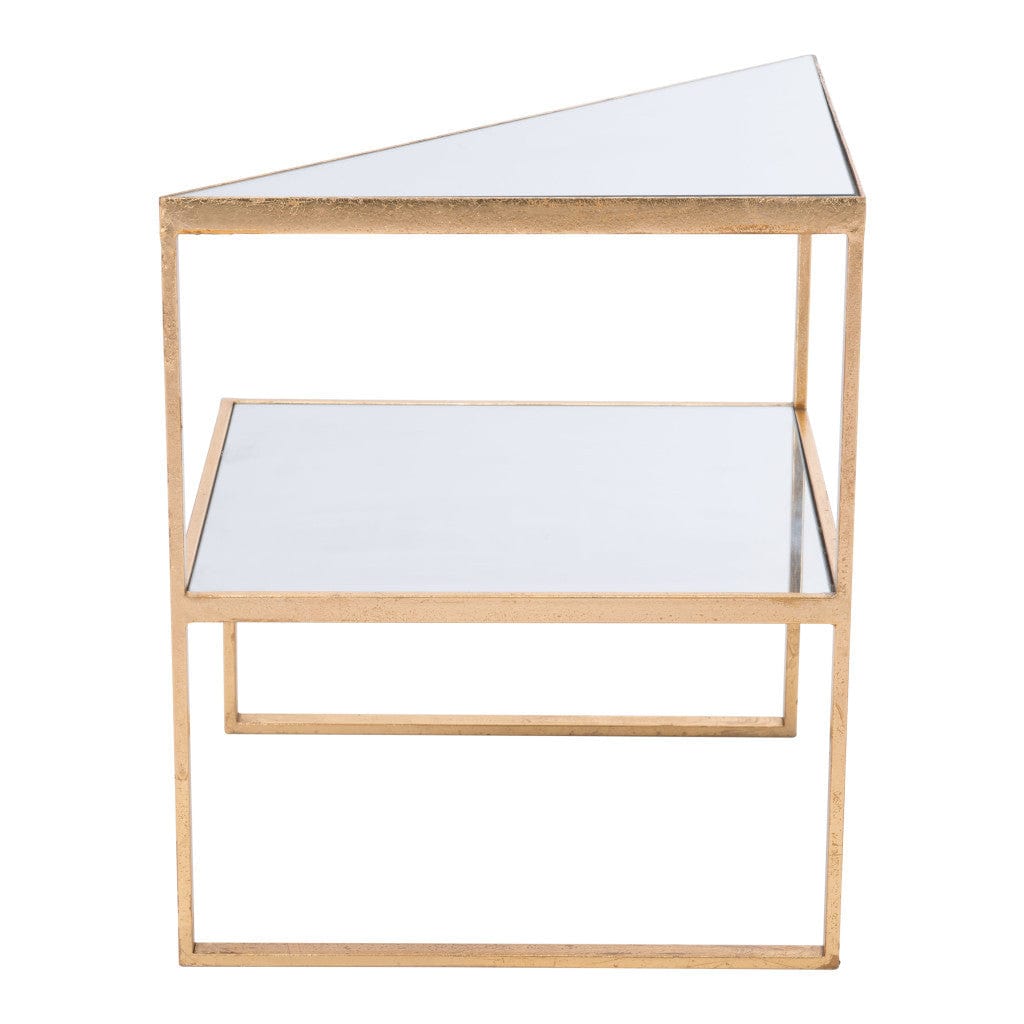 22" Gold And Clear Glass Mirrored End Table - Homeroots