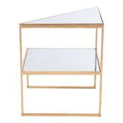 22" Gold And Clear Glass Mirrored End Table - Homeroots