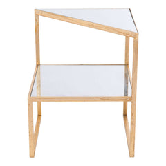 22" Gold And Clear Glass Mirrored End Table - Homeroots