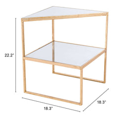 22" Gold And Clear Glass Mirrored End Table - Homeroots