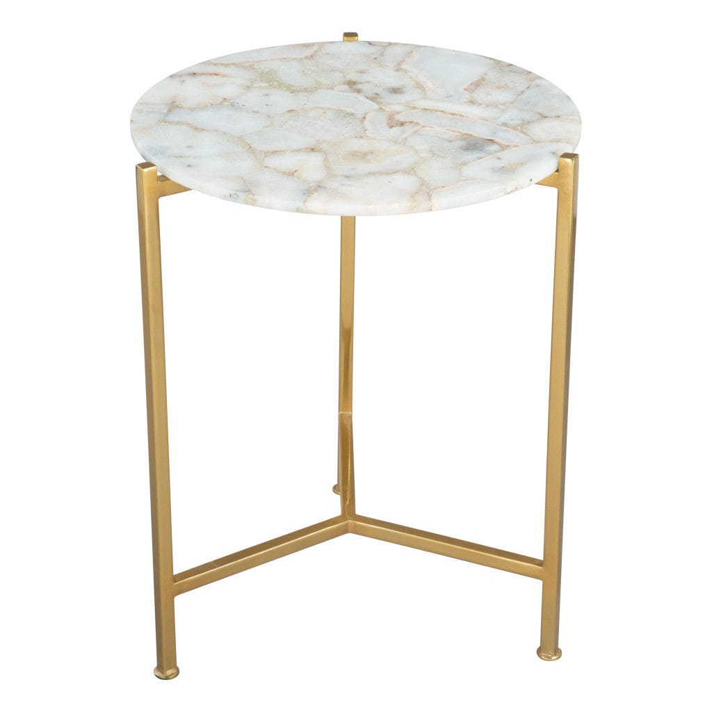 20" Gold And White Genuine Marble Look Round End Table - Homeroots