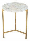 20" Gold And White Genuine Marble Look Round End Table - Homeroots
