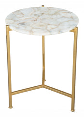20" Gold And White Genuine Marble Look Round End Table - Homeroots