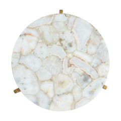 20" Gold And White Genuine Marble Look Round End Table - Homeroots