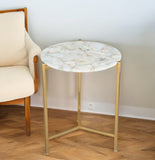 20" Gold And White Genuine Marble Look Round End Table - Homeroots
