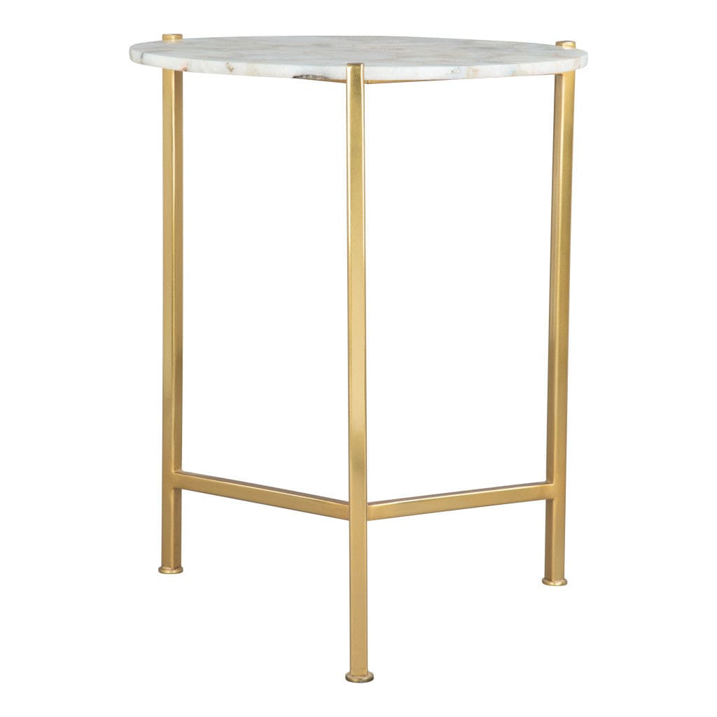 20" Gold And White Genuine Marble Look Round End Table - Homeroots