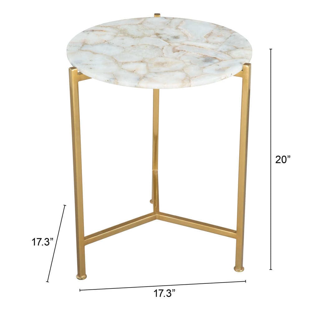 20" Gold And White Genuine Marble Look Round End Table - Homeroots