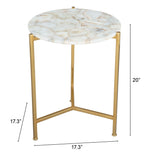 20" Gold And White Genuine Marble Look Round End Table - Homeroots
