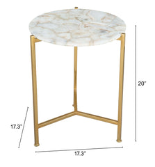 20" Gold And White Genuine Marble Look Round End Table - Homeroots
