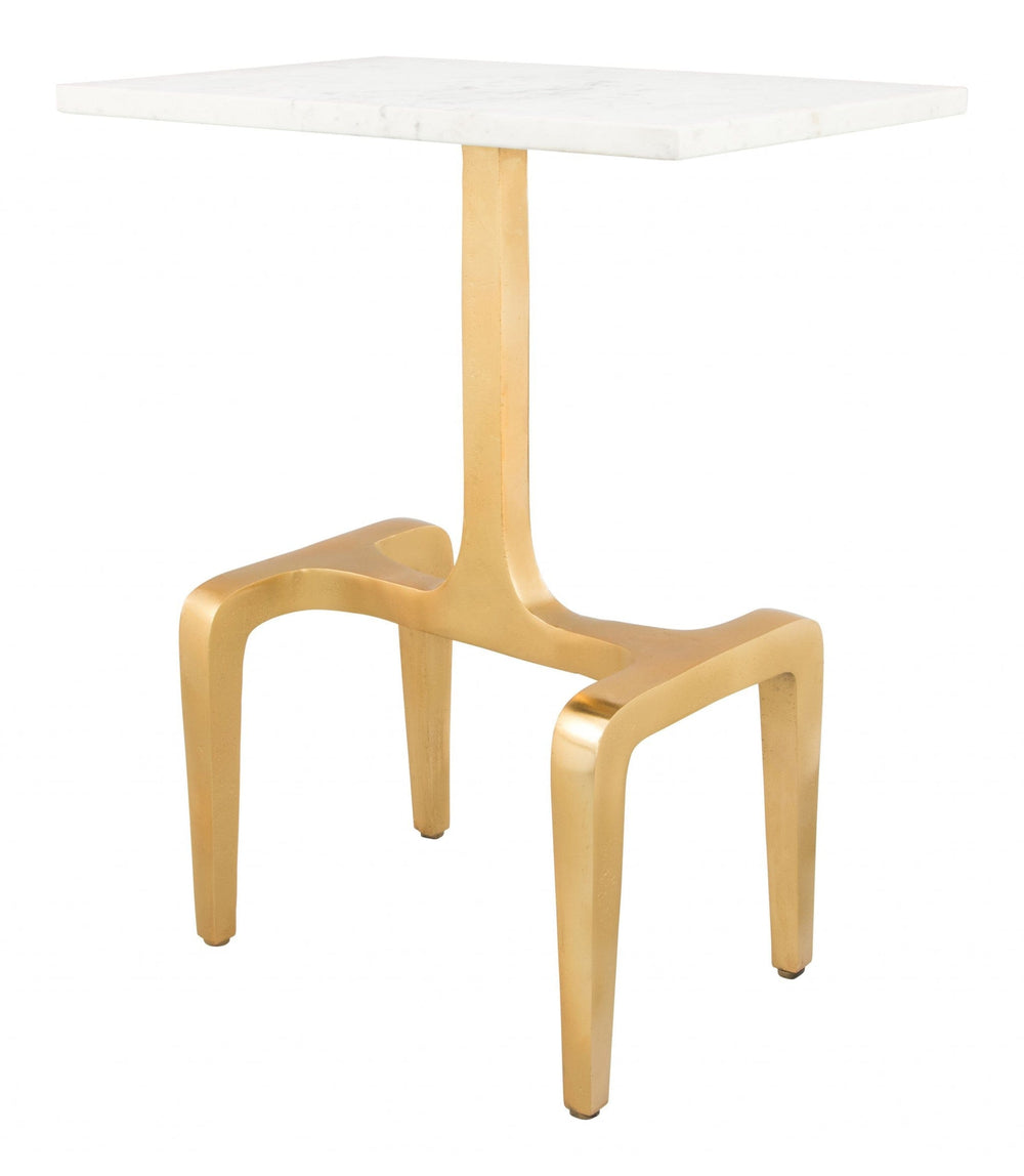 23" Gold Genuine Marble Look Rectangular End Table - Homeroots - Flyclothing LLC