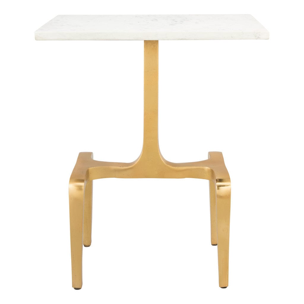 23" Gold Genuine Marble Look Rectangular End Table - Homeroots