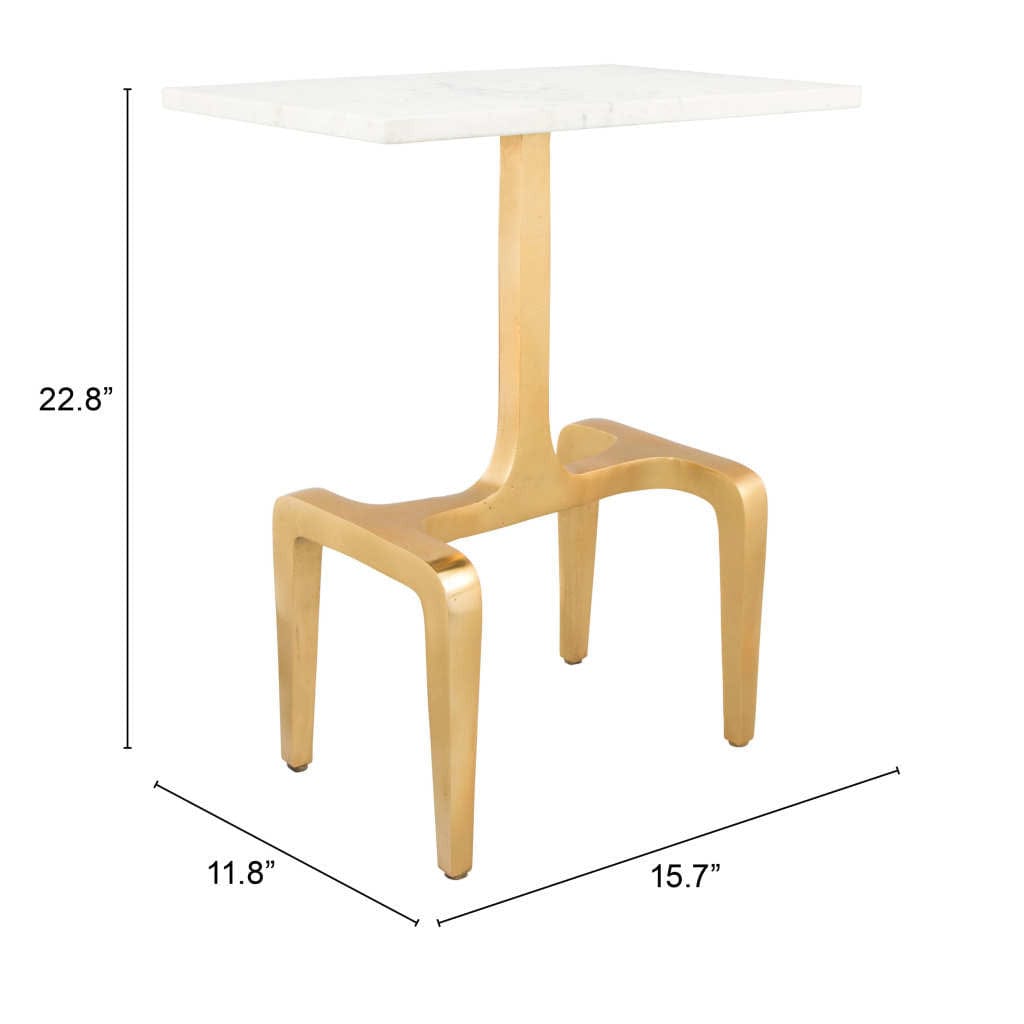 23" Gold Genuine Marble Look Rectangular End Table - Homeroots