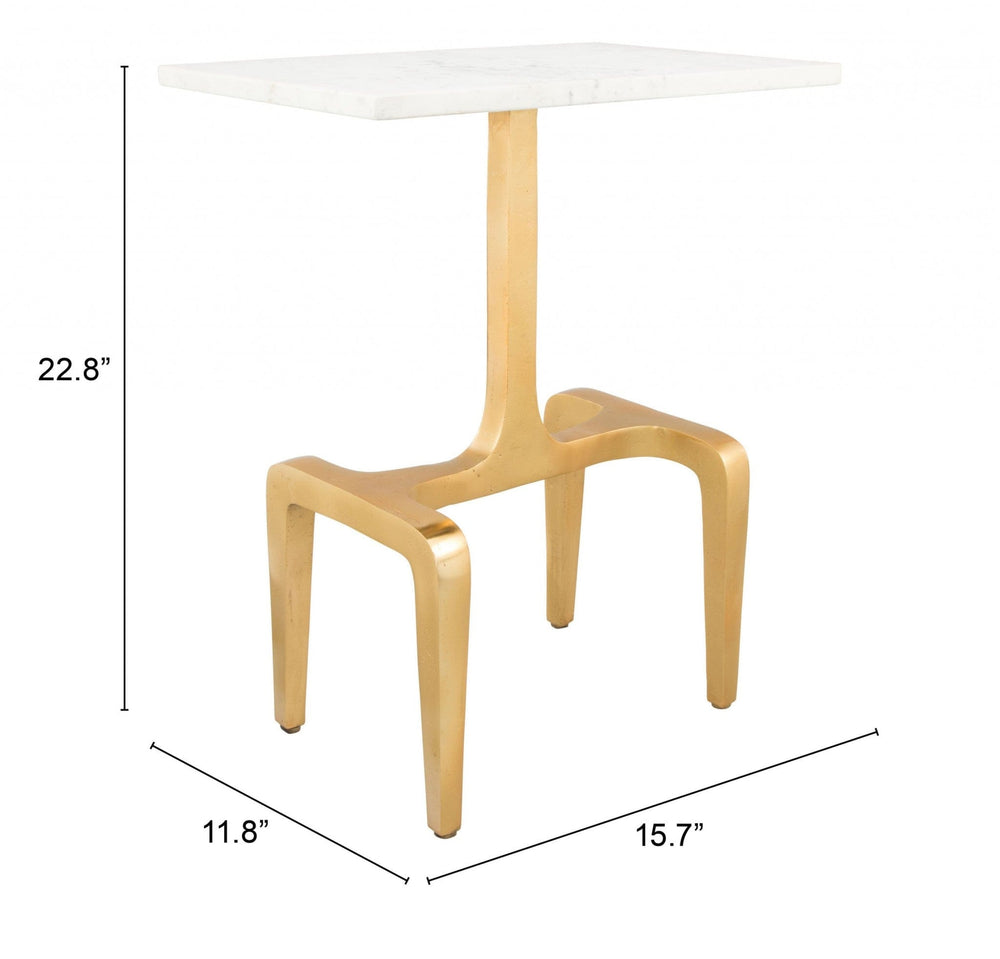 23" Gold Genuine Marble Look Rectangular End Table - Homeroots - Flyclothing LLC