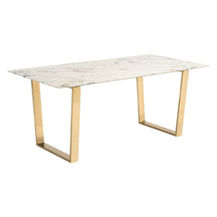 71" White And Gold Faux Marble And Steel Sled Base Dining Table - Homeroots
