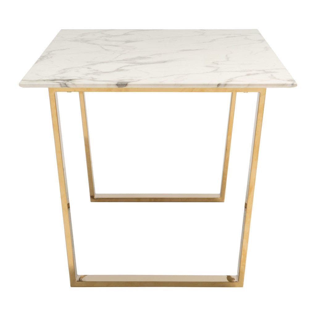 71" White And Gold Faux Marble And Steel Sled Base Dining Table - Homeroots