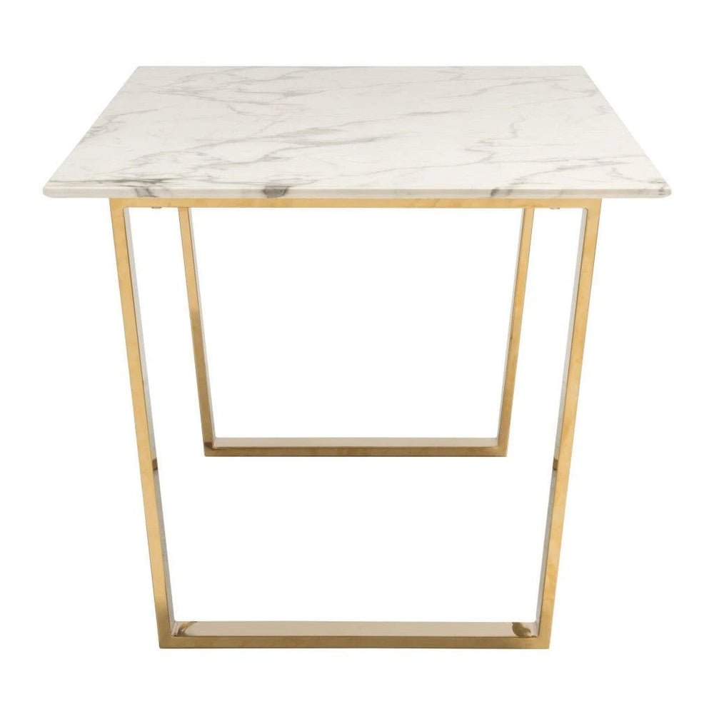 71" White And Gold Faux Marble And Steel Sled Base Dining Table - Homeroots - Flyclothing LLC
