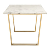 71" White And Gold Faux Marble And Steel Sled Base Dining Table - Homeroots
