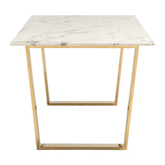 71" White And Gold Faux Marble And Steel Sled Base Dining Table - Homeroots
