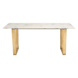 71" White And Gold Faux Marble And Steel Sled Base Dining Table - Homeroots