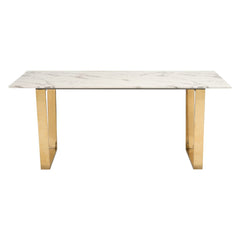 71" White And Gold Faux Marble And Steel Sled Base Dining Table - Homeroots