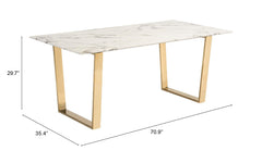 71" White And Gold Faux Marble And Steel Sled Base Dining Table - Homeroots