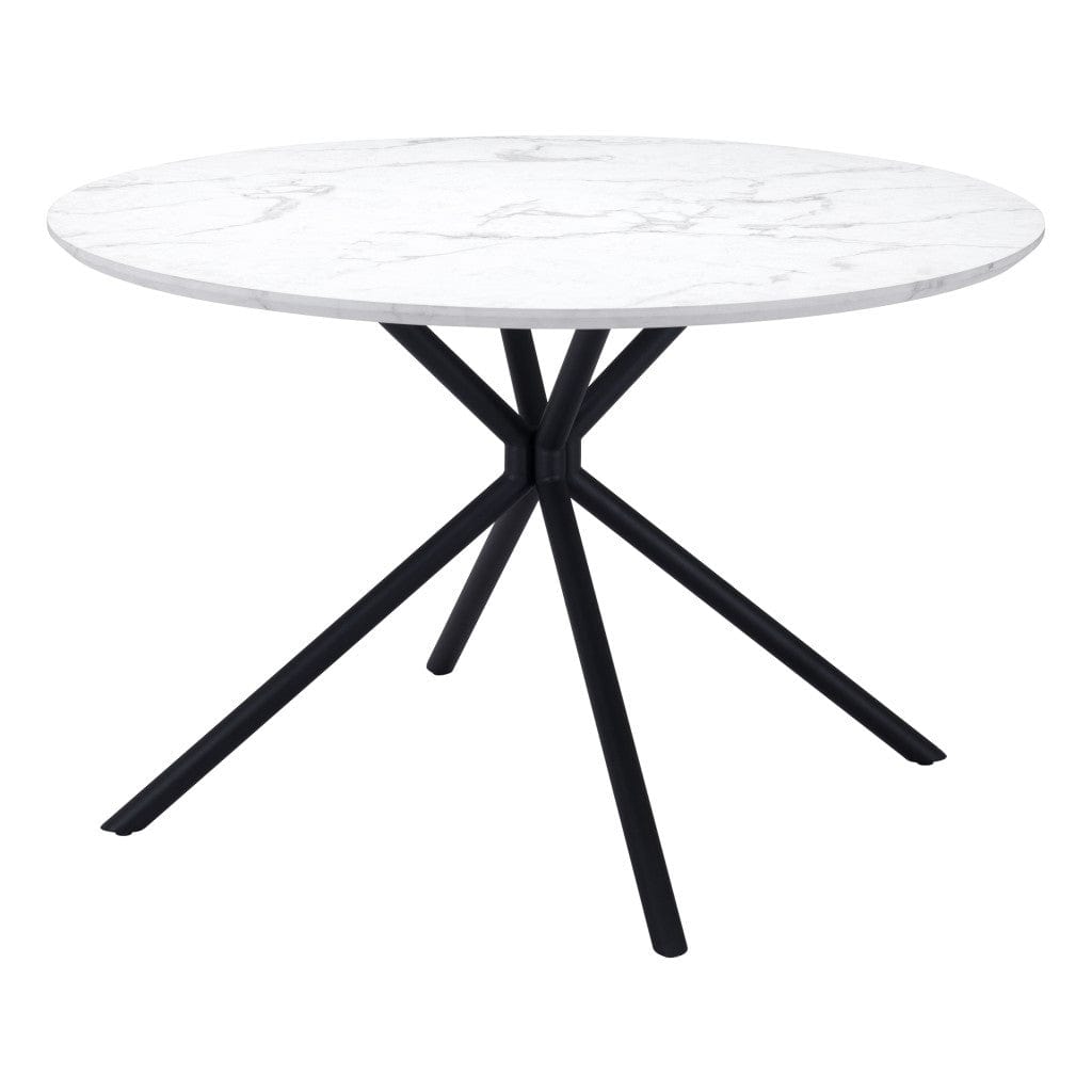 47" White And Black Rounded Steel Dining Table - Homeroots