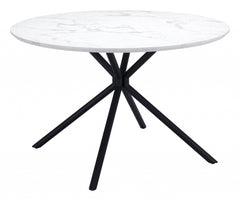 47" White And Black Rounded Steel Dining Table - Homeroots