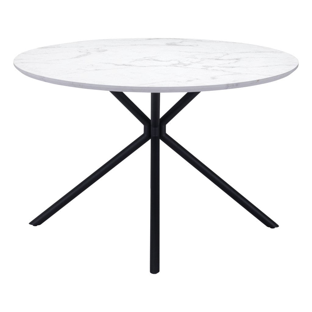 47" White And Black Rounded Steel Dining Table - Homeroots