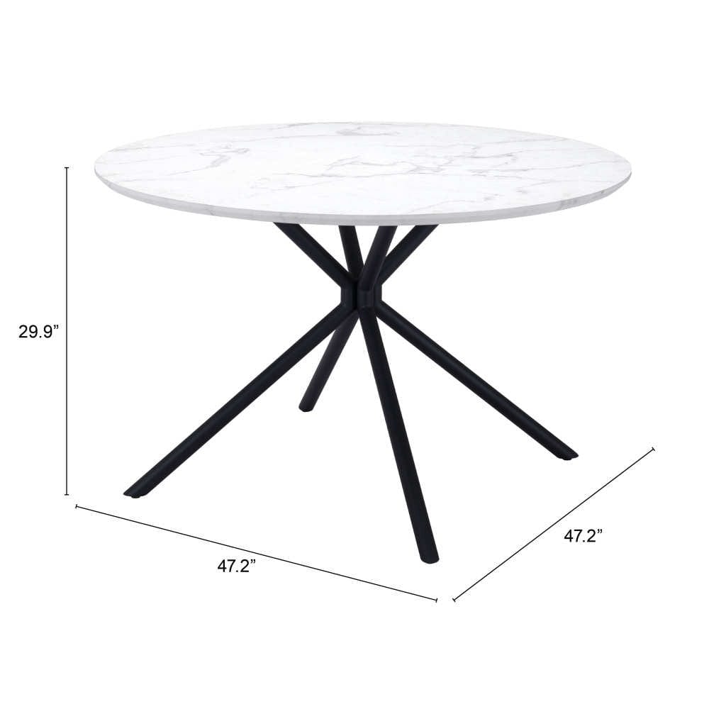 47" White And Black Rounded Steel Dining Table - Homeroots