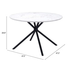 47" White And Black Rounded Steel Dining Table - Homeroots