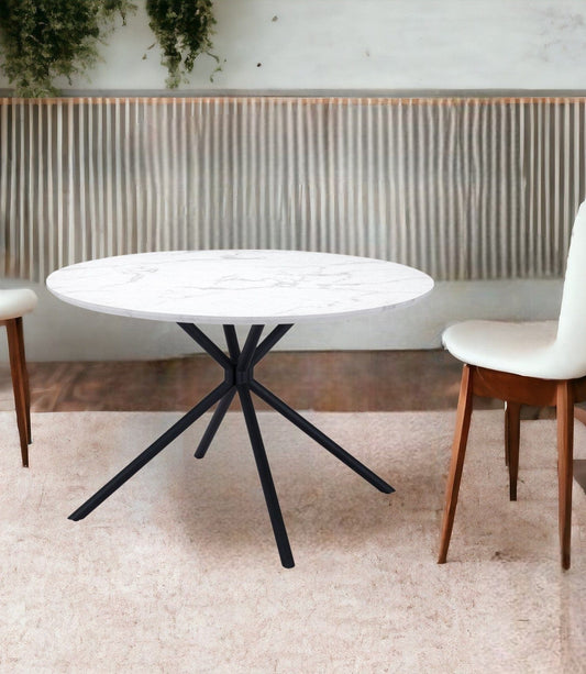 47" White And Black Rounded Steel Dining Table - Homeroots