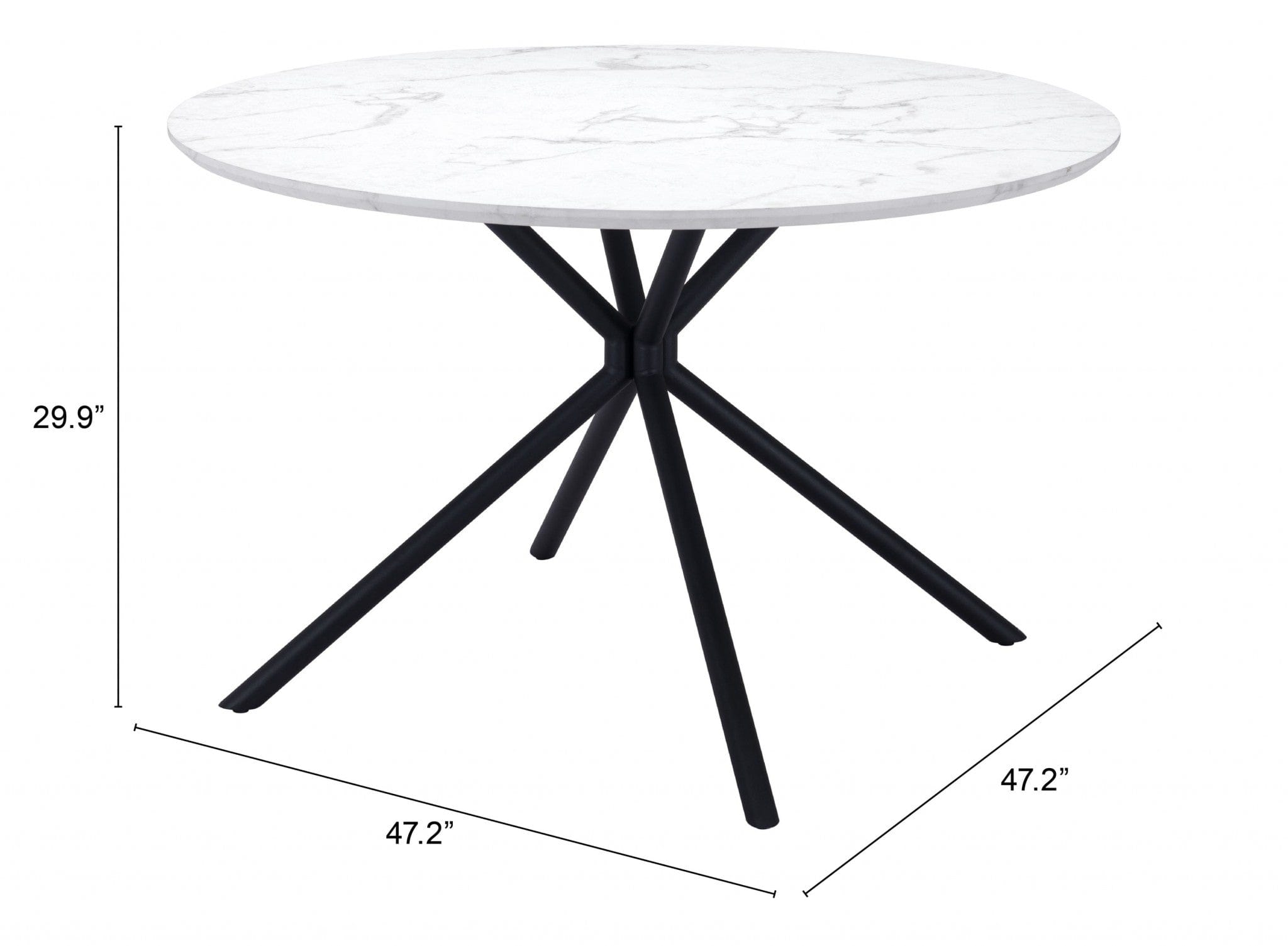47" White And Black Rounded Steel Dining Table - Homeroots