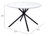 47" White And Black Rounded Steel Dining Table - Homeroots
