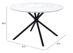 47" White And Black Rounded Steel Dining Table - Homeroots